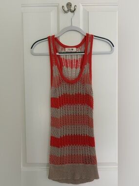 Missa Stripe Crochet Tank Top - Coral and Taupe Women's Size SM